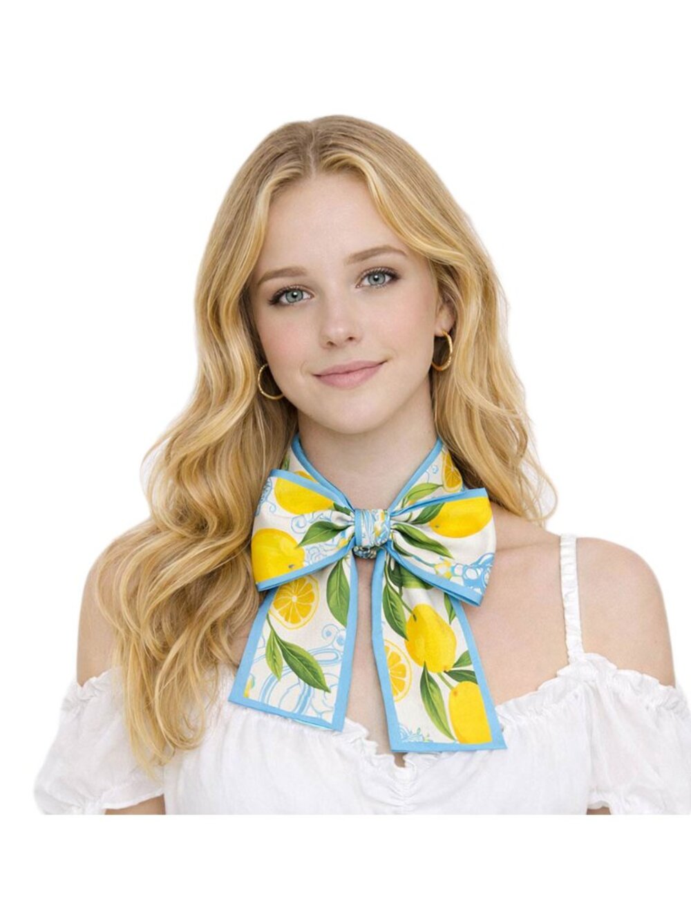 Tigerstars Vibrant Lemon Pattern Print Silk Feel Twilly Skinny Scarf